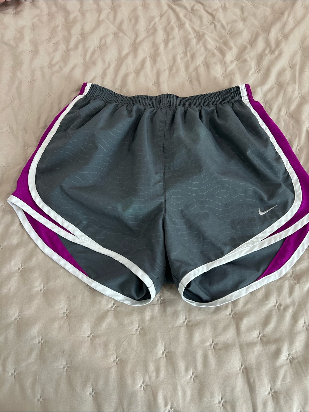 Nike Women’s Gray & Purple Athletic Shorts with White Trim